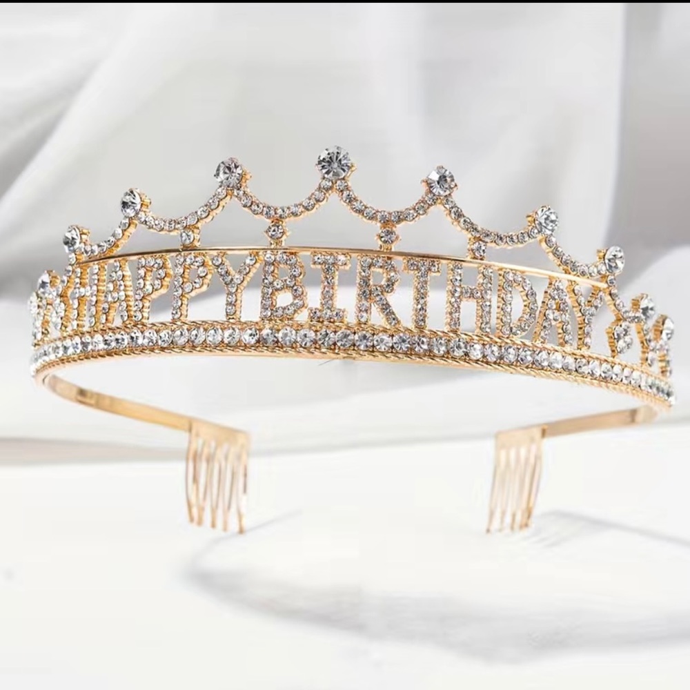 Happy birthday Tiara. metallic with Rhinestones (gold).